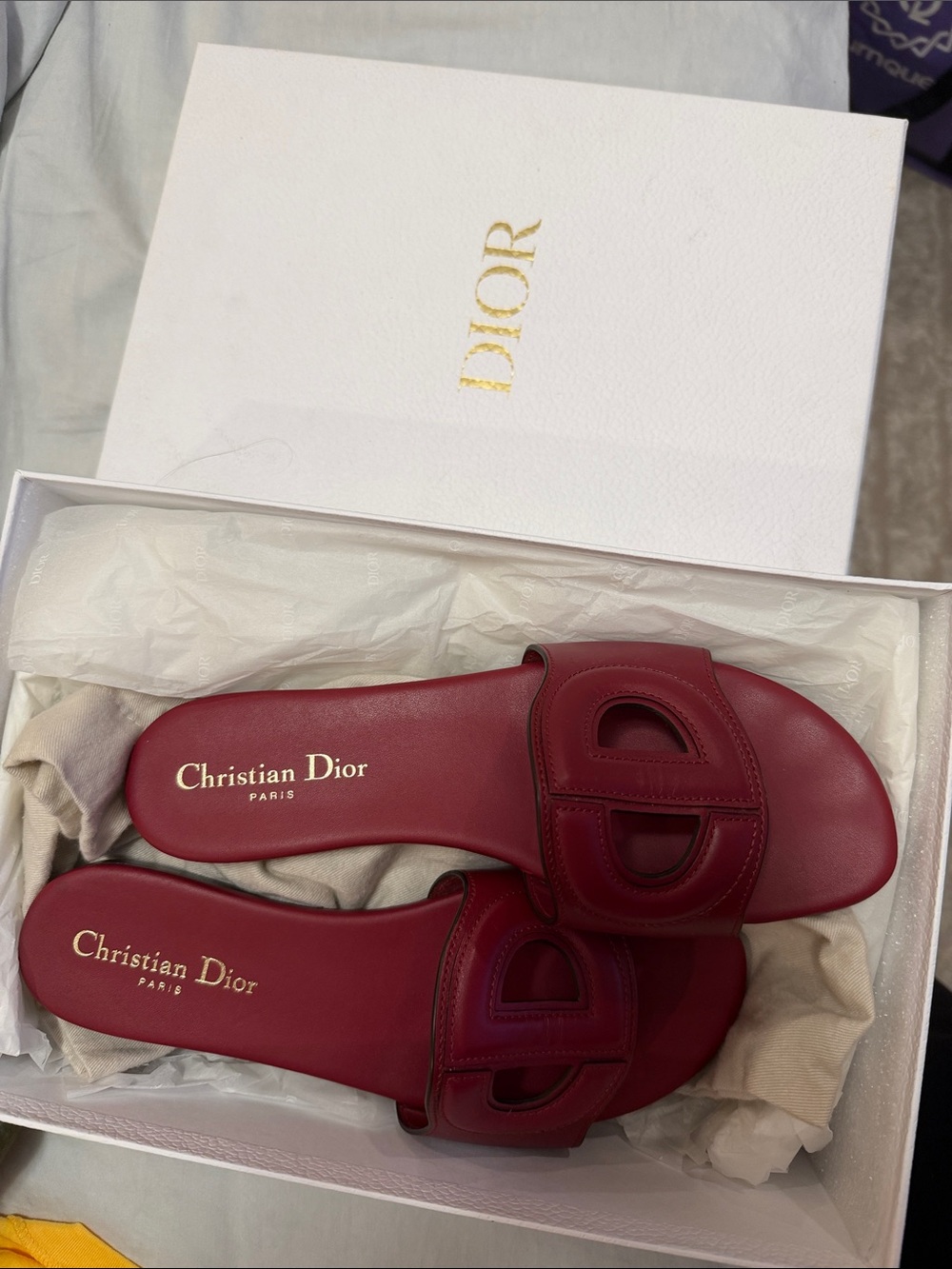 Dior Burgundy Leather Slide Mules - Picture 2 of 4
